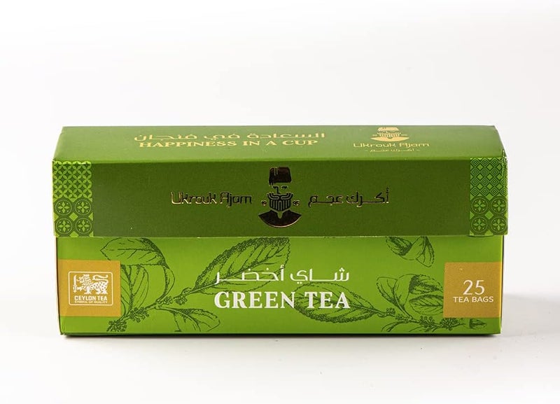 Ukrouk Ajam Pure Ceylon Green Tea - 25 Tea Bags - Image 1